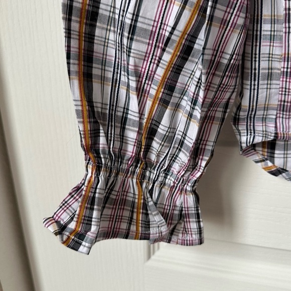 NWT LOFT Plaid Ruffle V-Neck Blouse - Picture 7 of 8